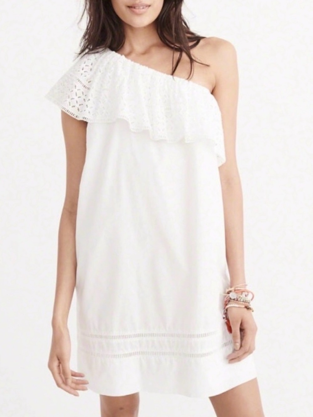 Abercrombie & Fitch White One Shoulder Eyelet Ruffle Mini Dress Size Small